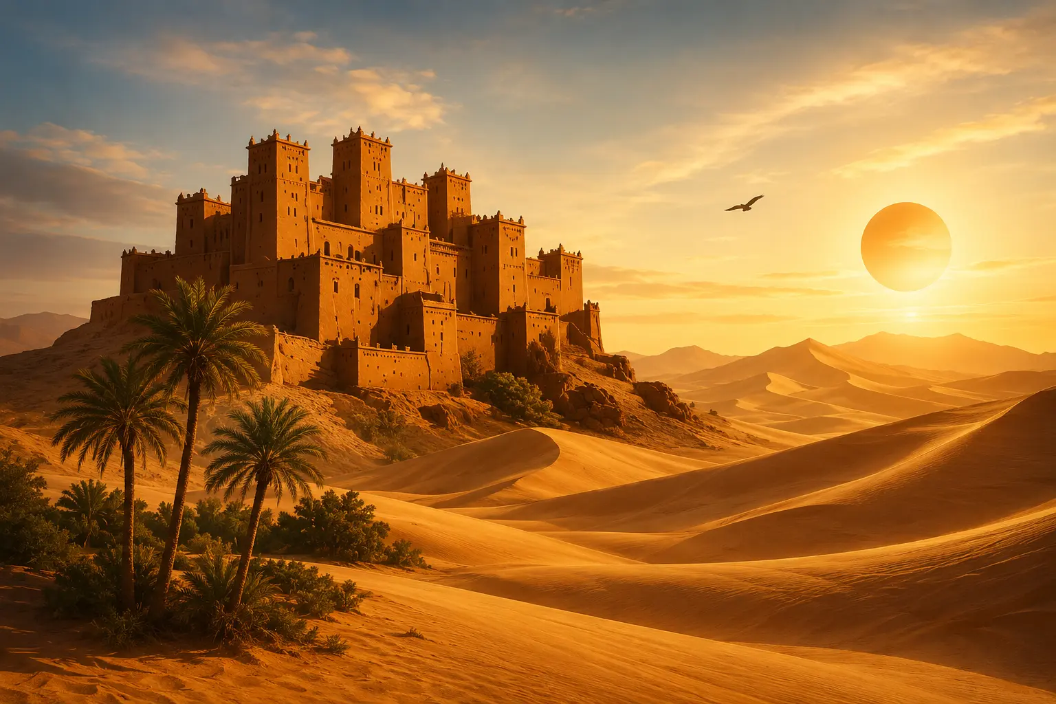 Camel caravan Sahara desert dunes sunset Merzouga Morocco desert tours
